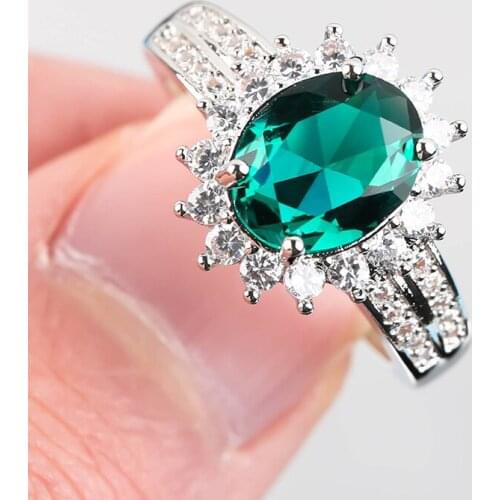 Charm Oval Crystal Stone Rings for Women Wedding Party Anniversary Gift Silver Plated Cubic Zircon Finger Ring Fashion Jewelry