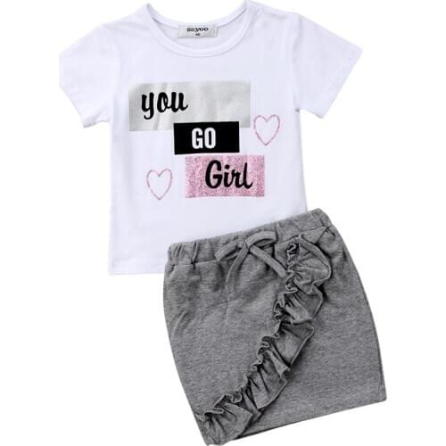 Pudcoco Girl Clothes Summer Kid Baby Girls Cotton Tops T-shirt Short Skirts Dress Outfit Clothes Set