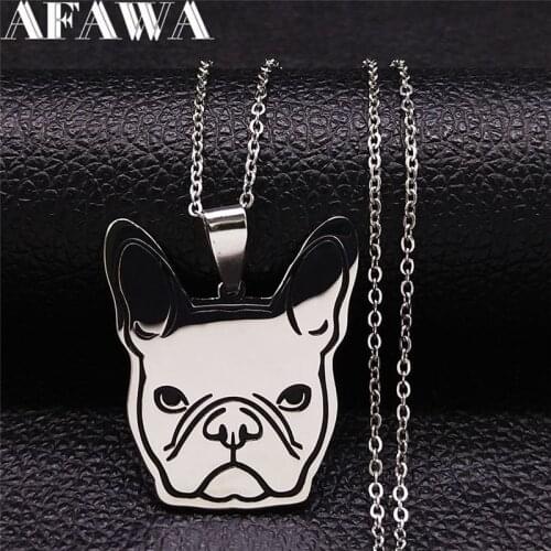 French Bulldog Stainless Steel Necklace Pendant Women Animal Silver Color Necklace Jewelry acier inoxydable bijoux NXS01