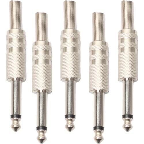 Durable 5x Alloy Mono Microphone Amplifier Cable Wire 6.35mm Plug Adapters Mic Connecting Parts