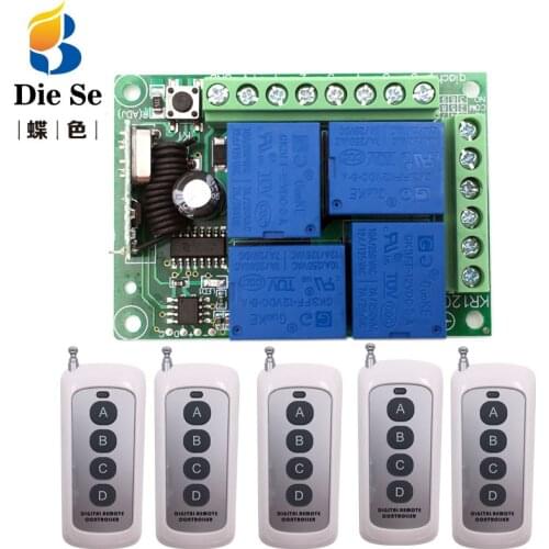 433 MHz rf Remote Control DC 12V 10A 4CH Relay Receiver for universal garage/Curtain/Light/LED/Fanner/Signal transmission