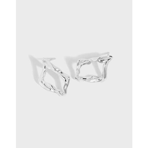 15MM*12.5MM Authentic 925 Sterling silver Gold /White Irregular Hollow Twist Square ear Stud earrings Jewelry C-EA606