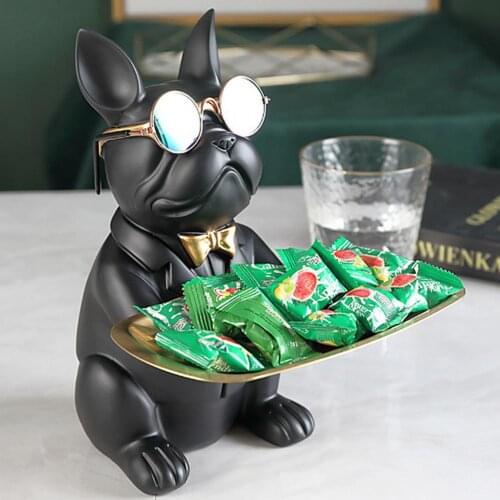 Nordic French Bulldog Sculpture Dog Statue Statue Jewelry Storage Table Decoration Gift Belt Plate Glasses Tray Home Art Statue