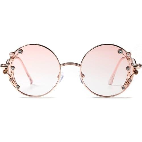 Sunglasses women 2021 luxury brand round diamond retro fashion ladies trendy metal frame glasses UV400