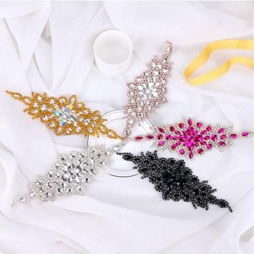 Rhinestone Iron On Motifs Applique DIY Crystals Patch Rhinestone Applique Belt For Wedding Evening Dress With Ribbon Belts