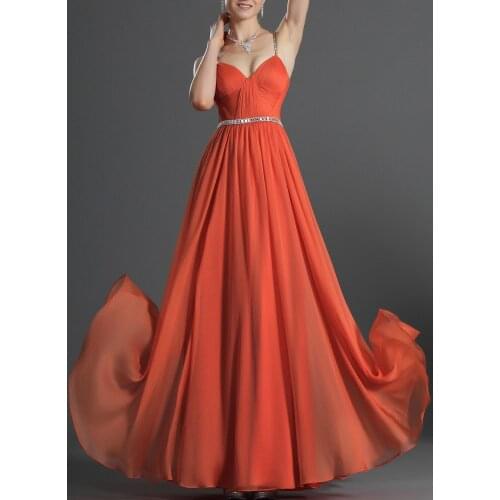 A-line Bright Orange Straps Sweetheart Bridesmaid Dress Formal Ruched Evening Formal Dress Wedding Guest Dresses