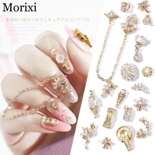 1PC Frech nail art rhinetones Alloy Zircon Metal Jewelry Real gold electroplating bright zircon water drill diamond MZ091