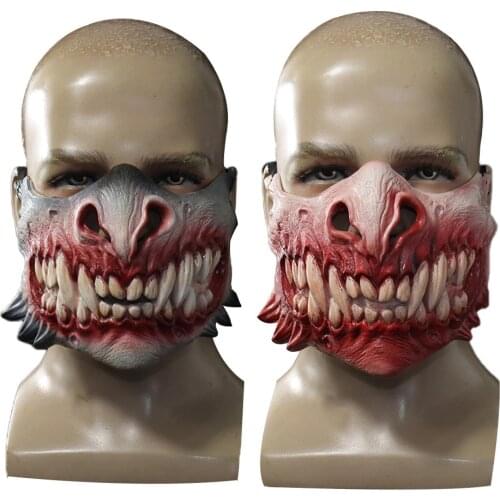 Horror Big Teeth Half Face Latex Evil Mask Anime Cosplay Zombie Halloween Masques Party Props