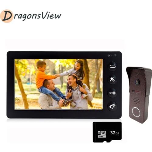 DragonsView Intercom Video Door Phone 7 Inch Monitor with 1200TVL Doorbell Camera Rainproof Support Unlock for Home Security