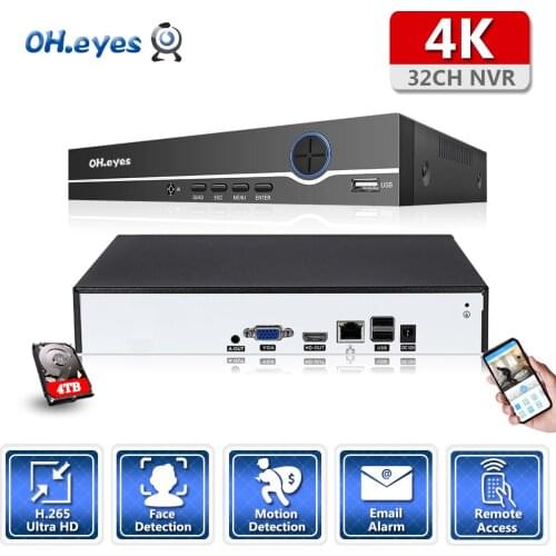 OH.eyes H.265 Max 4K Output CCTV NVR 32CH 8MP Security Video Recorder Motion Detection ONVIF P2P CCTV NVR Face Detection