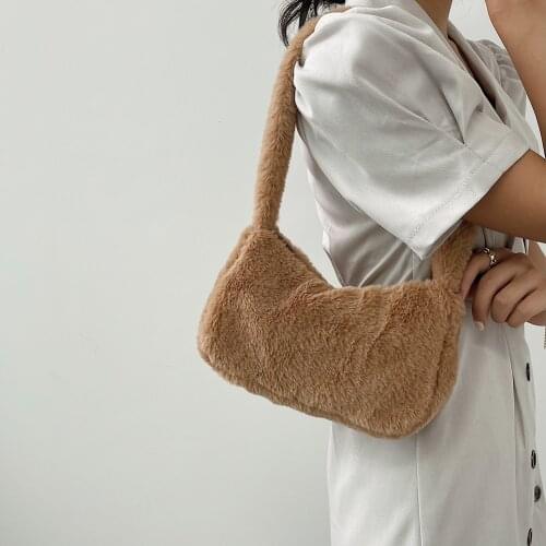 Vintage Womens Bag Fashion Design Acrylic Chain Plush Solid Color Shoulder Underarm Bags Female bag Casual Shopper Handbags