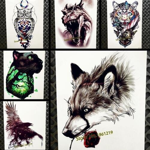 3D Sexy Wolf Waterproof Temporary Tattoo Body Art ARm Tatoo Women 21*15CM Men Fake Flash Water Transfer Black Tattoo Sticker Leg