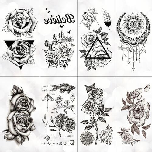 Waterproof temporary tattoo stickers on the body art temporary men tattoos lines rose fake tattoo stickers temporary tattoos