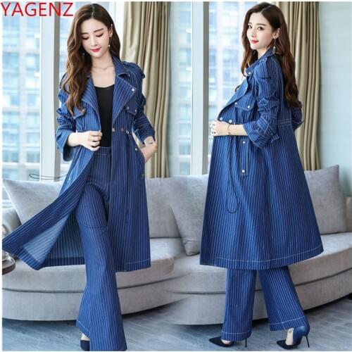 High quality stripe womens suit New Autumn clothing Windbreaker suit female large size Leisure two piece set top and pants 1899