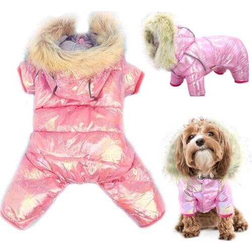 Winter Dog Clothes for Small Dogs Luxury Fur Collar Dog Overalls Waterproof Hooded Dog Snowsuit Thicken Warm Pet Clothing Female