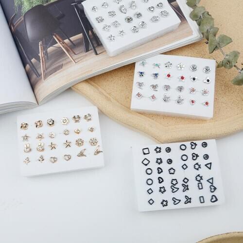 12/18Pairs Mix Style Gold Silver Color Rhinestone Crystal Flower Stud Earrings Set For Women Girls Jewelry Small Plastic Brincos