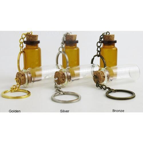 12pcs 10ml Clear Amber Glass Bottle Key Chain Pendants Small Wishing Bottles With Cork Vial For Bracelet Gift 2250