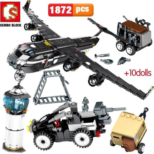 SEMBO 1872PCS SWAT Team Transport Aircraft Building Blocks Military Airplane City Police Figures Bricks Educational Toys Boys