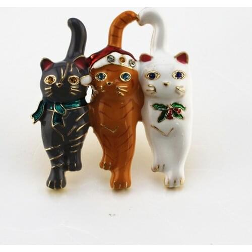 2019 free shipping new three cat fashion design Enamel temperament brooch coat drop glaze brooch