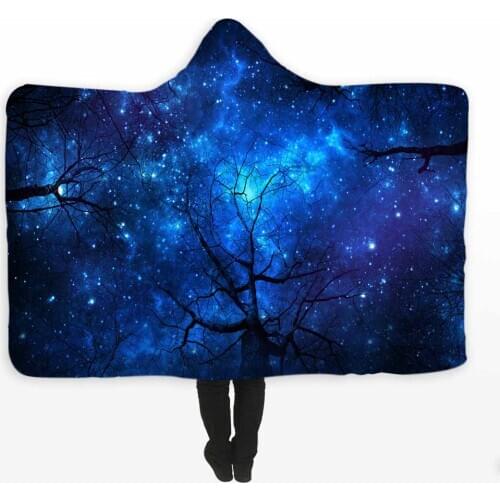 3D Starry Night Hoodie Blanket Forest Tree Coral Fleece Hooded Blanket For Sofa Bed weighted blankets Throw Blankets For Adults