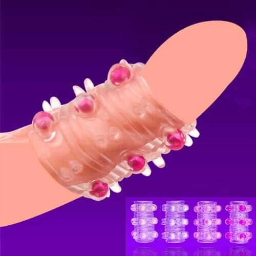 4pcs Reusable Big Beads Condom Penis Extender Sleeve Cock Ring Glans Girth Dick Enlargement Delay Ejaculation Sex Toys For Men