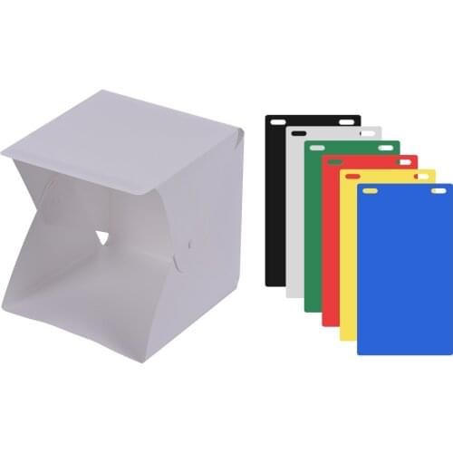 Andoer DIY LED Studio Light Box Tent Kit Mini Foldable Photo Studio Softbox 6500K w/ Built-in 1pc LED Strip 6 Colors Backdrops