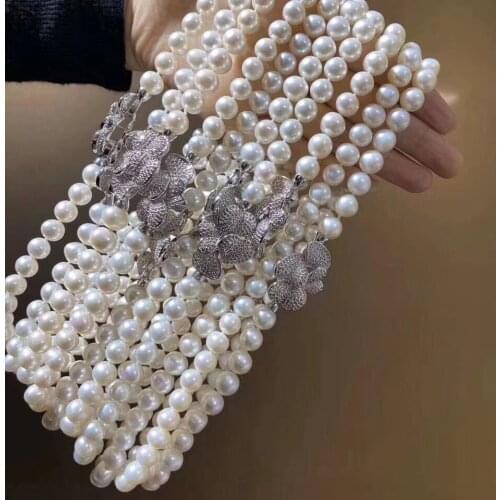 D1024 Pearl Necklace Fine Jewelry Almost Round 9-10mm Nature Fresh Water White Pearl Necklaces for Women Presents