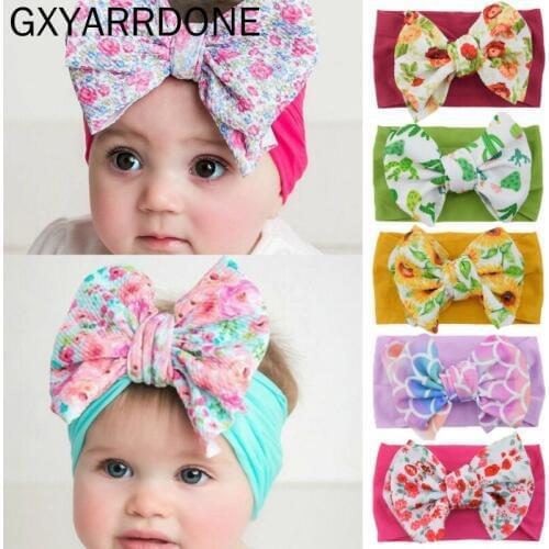 22pcs Baby Flower Print Headband Baby Girl Headdress Bandeau Bebe Fille Hair Accessories Newborn Turban Bows Headband Headwrap