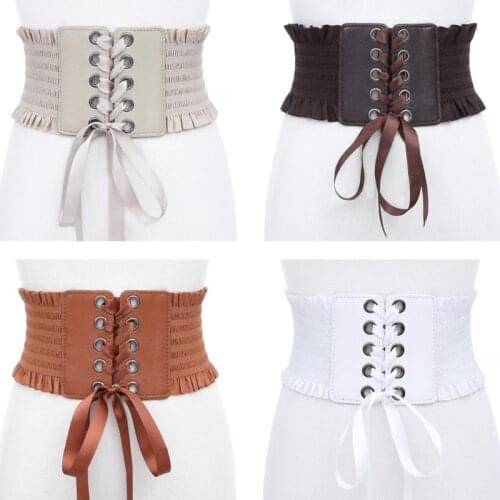 Women Lace Up Girdle Waist Cincher Buckle Stretch Belt Corset Punk Style Tied Corset Wide Elastic Waistband