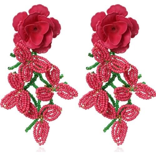 2020 New ZA Hand-Woven Beaded Flower Tassel Earrings for Woman Party Clothings Accessories