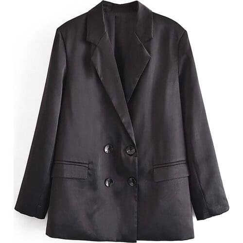 JC · KILIG2021 New Summer Womens Double Breasted Loose Black Suit Coat W66077H