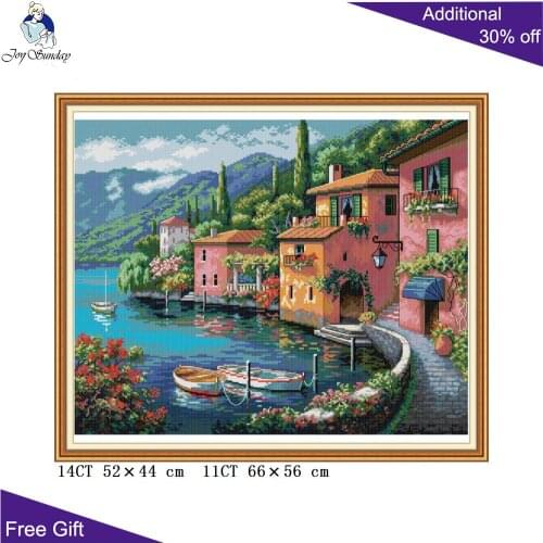 Joy Sunday Seaside House Cross Stitch FA064 Homeland 14CT 11CT Counted and Stamped Seaside House Needlework Cross Stitch Kits