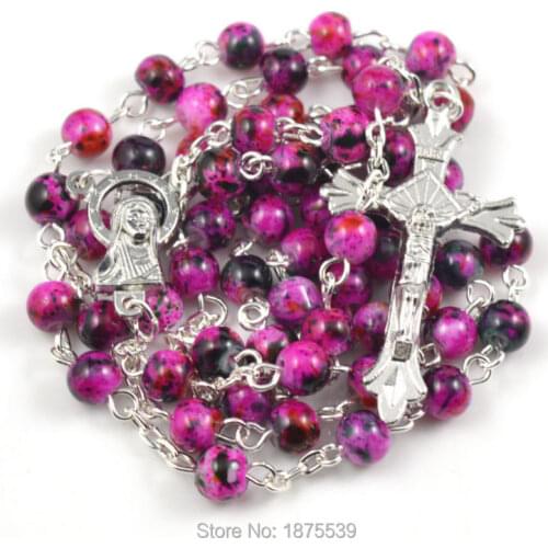 6 colors beautiful glass round bead catholic rosary