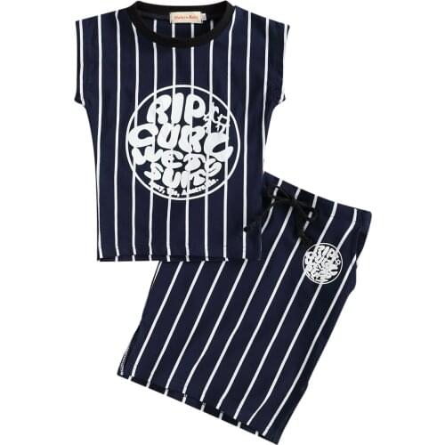 3-7Years Kids Baby Girls Fashion 2-piece Outfit Set Letter Print Striped Tops+Skirt Set for Children Girls