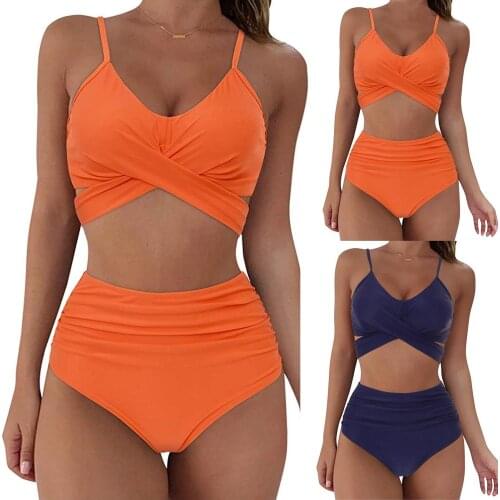 Bathing Suit Womens Summer Sexy Solid Color Split Two-piece Halter Bikini Swimsuit Female Bandeau Push Up Micro Bikinis Купальн