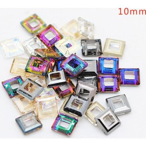20p 10mm square Ring Flatback strass stone Czech Crystal rhinestone Nail Art Decorations Glass pendant connector jewellery Beads
