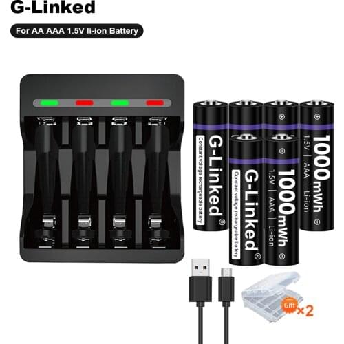 6PCS 1.5V 1000mWh AAA li-ion Battery Lithium Battery for Flashlight Toy Watch MP3Player Rechargeable Battery+1.5V AAA AA Charger