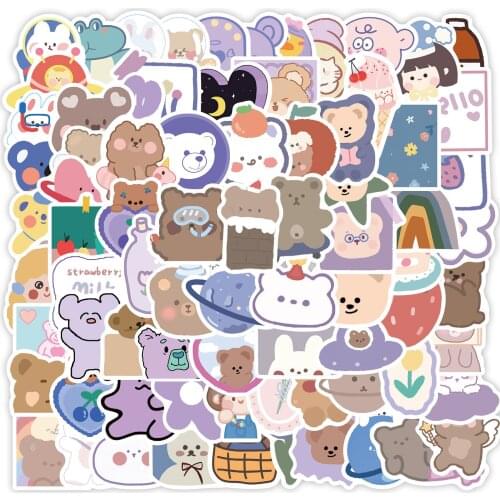 Cute Cartoon Bear Bunny Animal Graffiti Aesthetic Sticker Suitcase Motorcycle Notebook School Office Stationery Decoration 90PCS