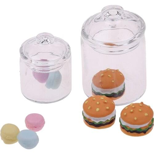 1Set 1/12 Dollhouse Miniature Clear Glass Bottles Storage Jar Kitchen Supplies Accessories Miniature hamburger toy