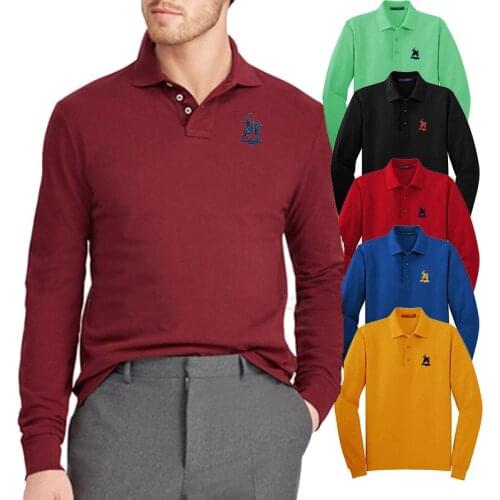 Mens Casual Long-Sleeved Cotton Embroidery Big Horse Logo POLO Loose Shirt Lapel T-Shirt Golf Business Tennis Sportswear Tops