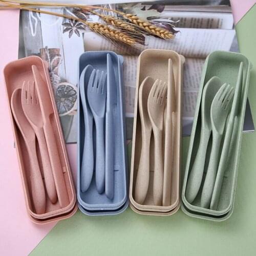 50sets Portable Reusable Spoon Fork Knife Outdoor Camping Travel Cutlery Set Wheat Straw Tableware Dinnerware Set
