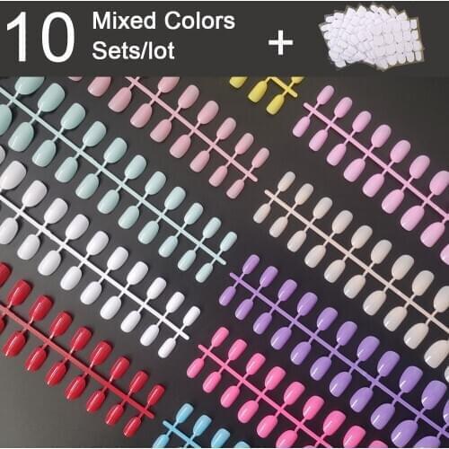 Press On Nail Tips 10 Sets Of Colored False Nail Tips Round Shape Short Full Cover With 10 Nail Adhesive