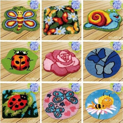 Insect Latch Hook Kits Diy Smyrna Button Package Flowers Butterfly Latch Hook Pillow Carpet Embroidery Foamiran For Needlework