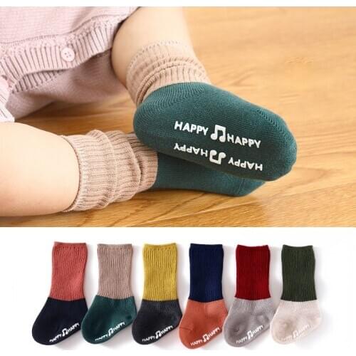 Baby Newborn Socks Breathable Boy Girl Autumn Winter Childrens Pile of Socks Contrast Toddler Knee Length Non-slip Socks