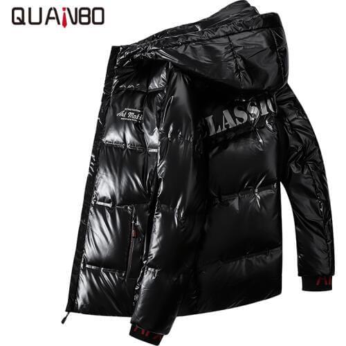 QUANBO 2019 New Arrival Winter Hooded Mens Short Down Jacket Fashion Youth Men Casual Warm Down Coat Black Gray Parkas 4XL