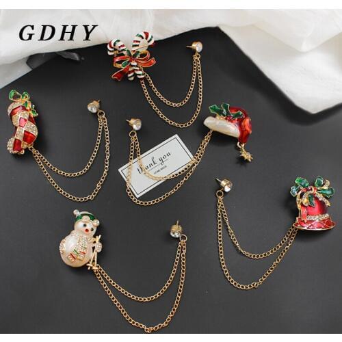 GDHY New Year Christmas Brooch Snowman Santa Claus Christmas stocking candy Shoes Rhinestone Chain Brooch Pins Xmas Jewelry