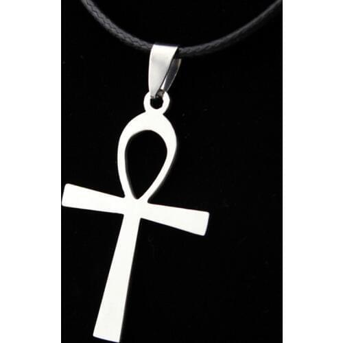 Men Women Egypt Mysterious Symbol Stainless Steel Ankh Pendant Necklace Amulet Charm Jewelry Cross Choker Leather PU Cord Chain