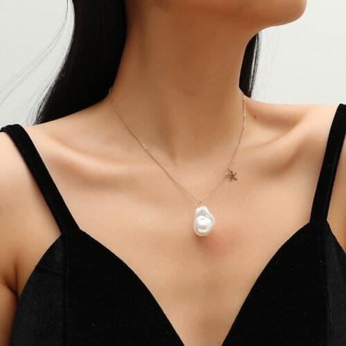 Baroque Irregular Pearl Starfish Pendant Necklace Charming Womens Gold Clavicle Chain Fashion Beach Party Jewelry Gift