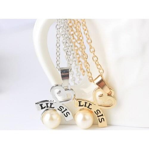 2pcs/set Heart Big SIS LIL SIS Necklace Chains Pendant for 2 Handstamped BFF Couple Family Necklace Engraved Girl Sister Choker