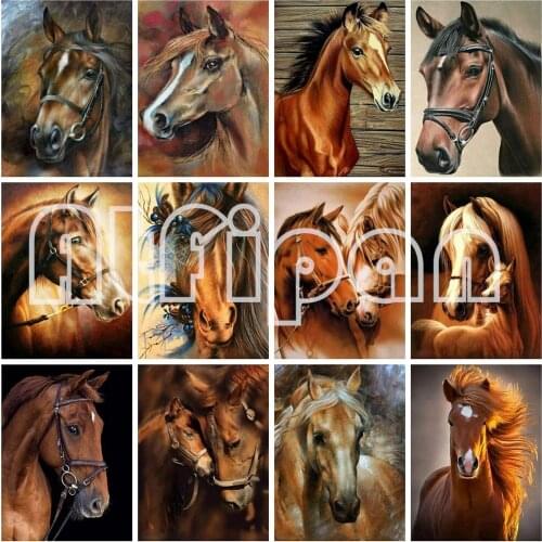 Round Full Diamond Embroidery Animal Cross Stitch 5D DIY Diamond Painting Horse Mosaic Full Square Rhinestones Home Decoration